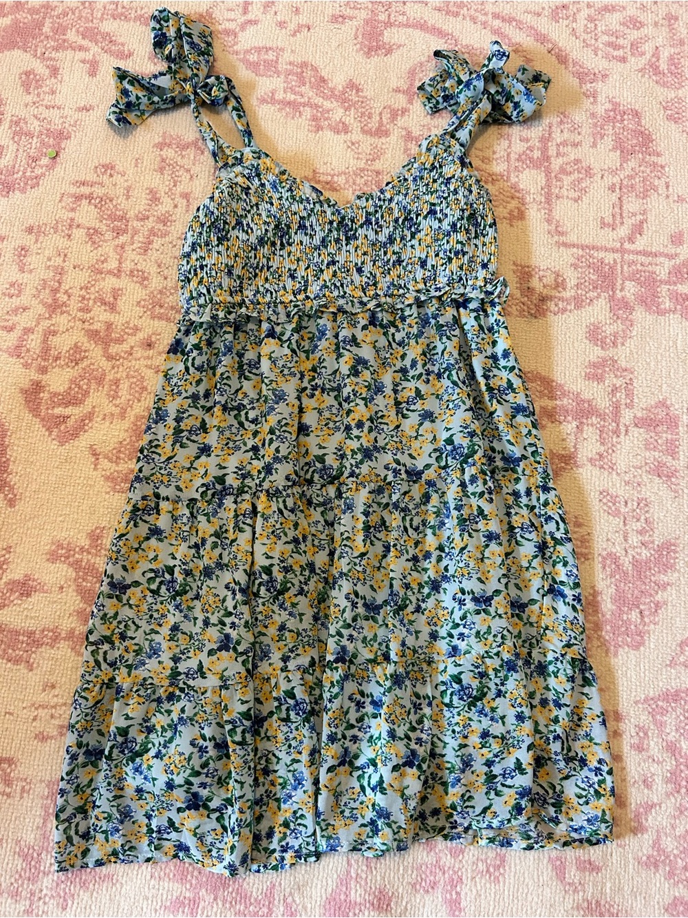 Altar'd State Blue Floral Tie-Shoulder Mini Dress